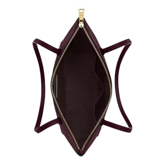 COACH FIONA ZIP TOP TOTE BAG PURSE IN CROSSGRAIN LEATHER DARK WINE & GOLD NEW! - Picture 3 of 16